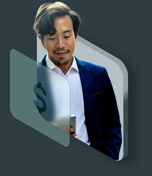 Man with cell phone trading